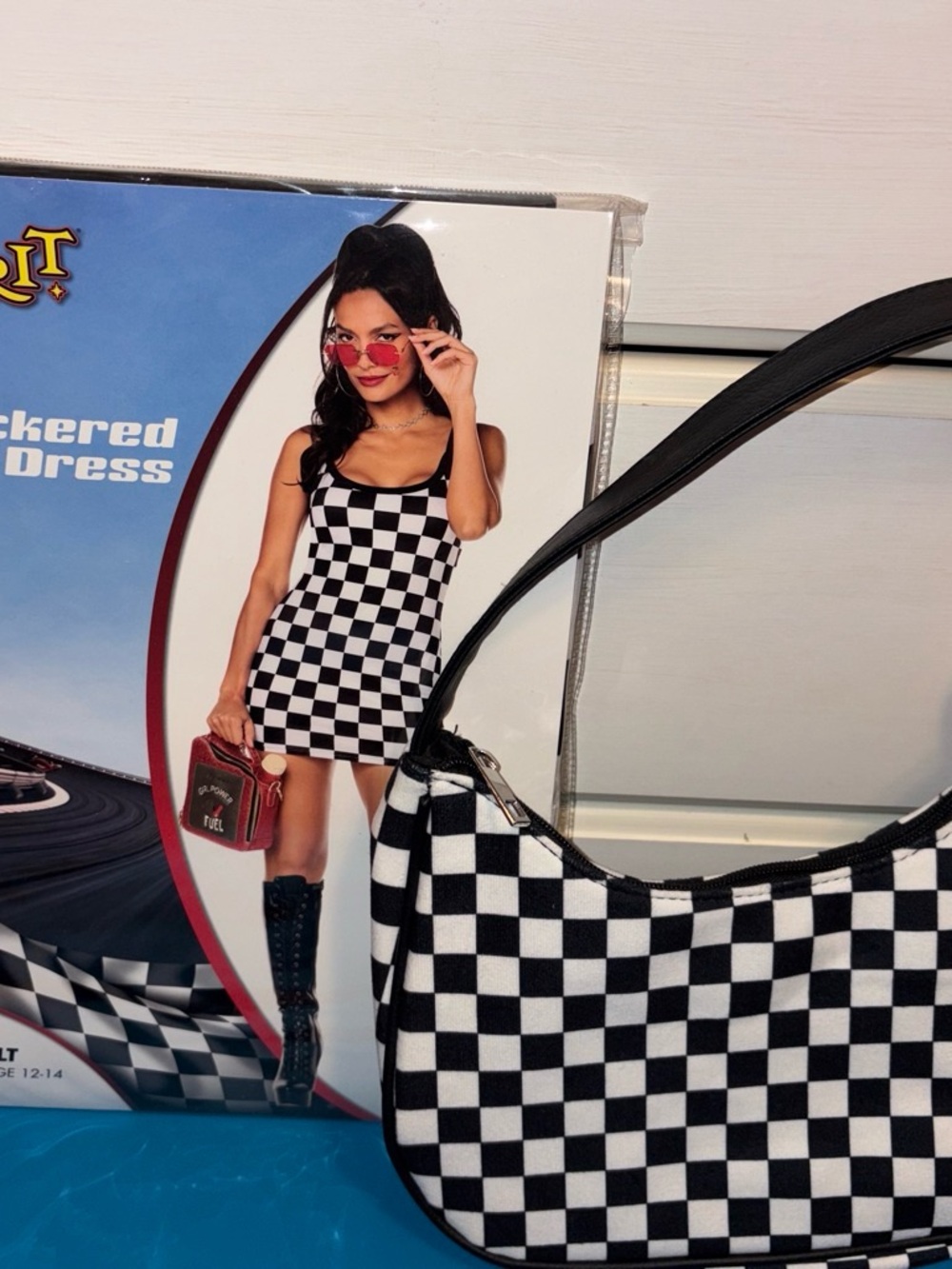 Checkered Mini Dress with Purse